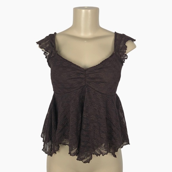 H+H By Heart Hips Tops - H+H Y2K Lace Peplum Babydoll Top Size M Asymmetrical Ruffle VNeck Fairy Coquette